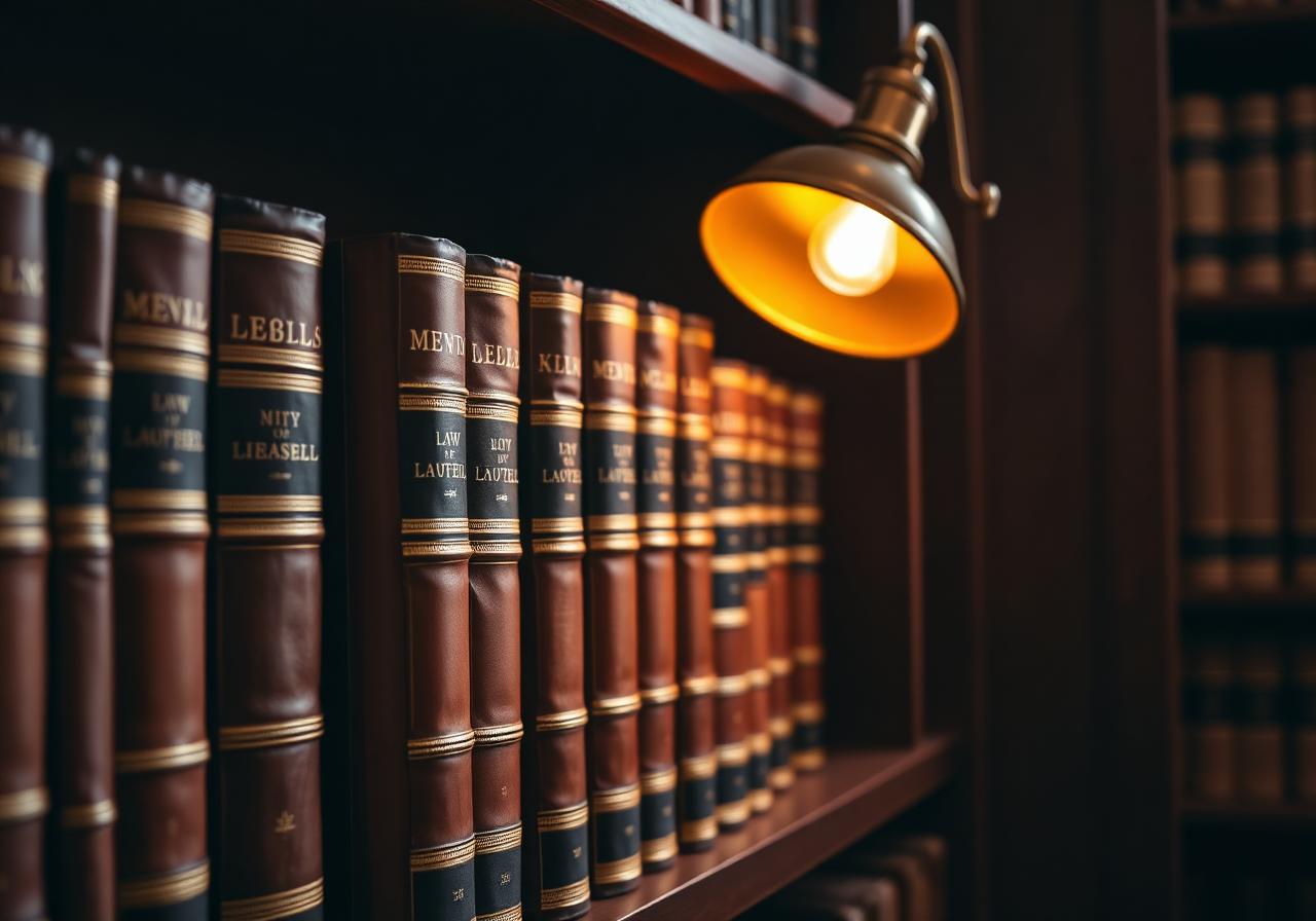 Bound legal volumes on a study shelf